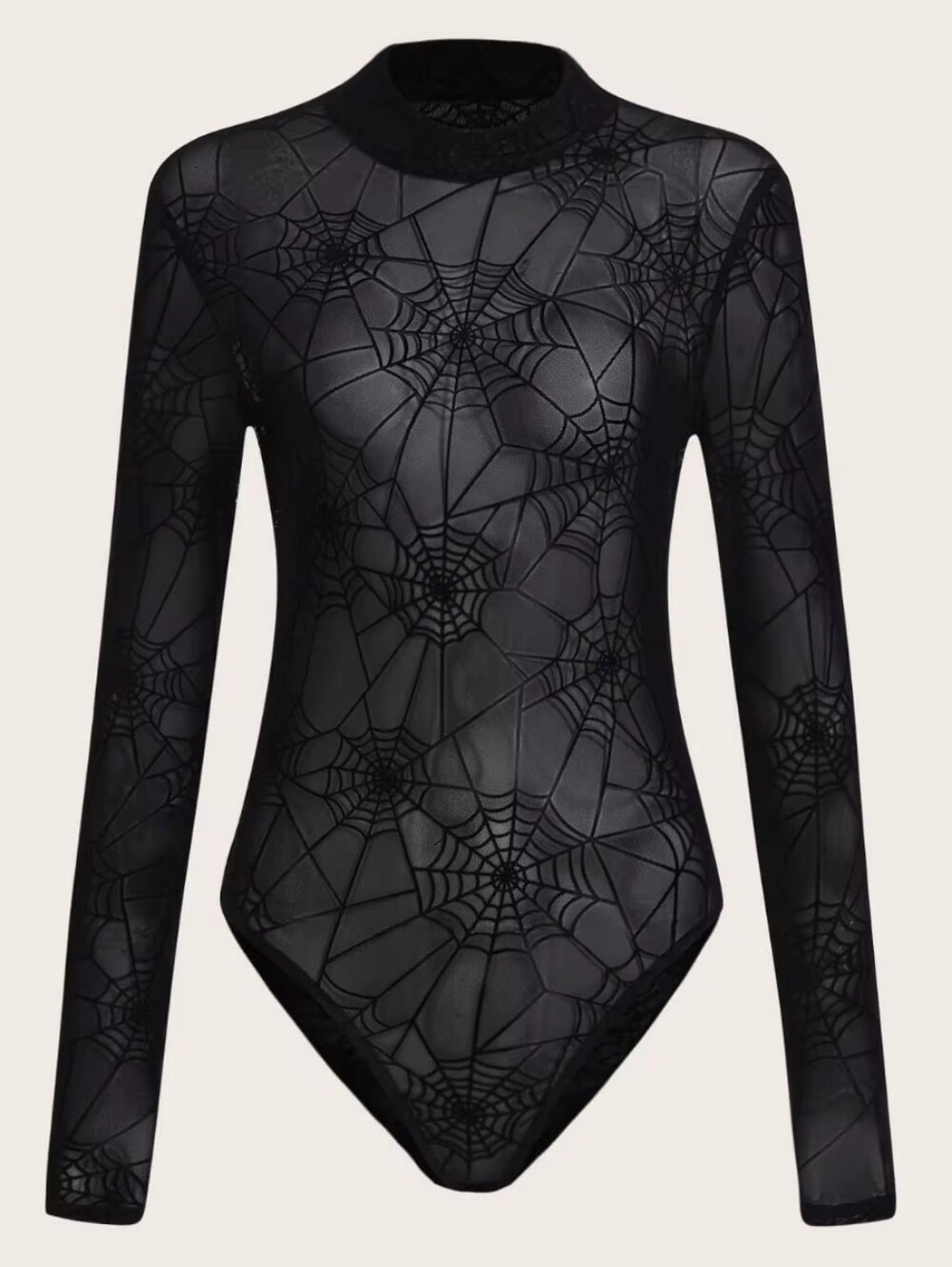 Black Spiderweb Mesh Long-Sleeve Bodysuit